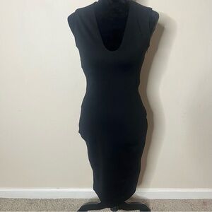 TOV Women’s Black Deep V Sleeveless Open Black Stretch Body Con Mini Dress Sz 38